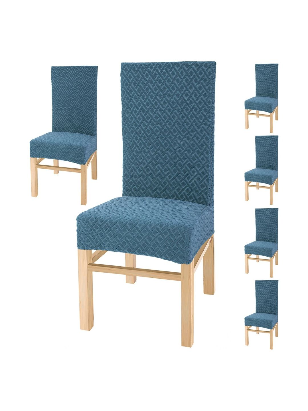 Yellow Weaves Teal-Blue 6 Pieces Textured Elasticated Stretchable Chair Covers