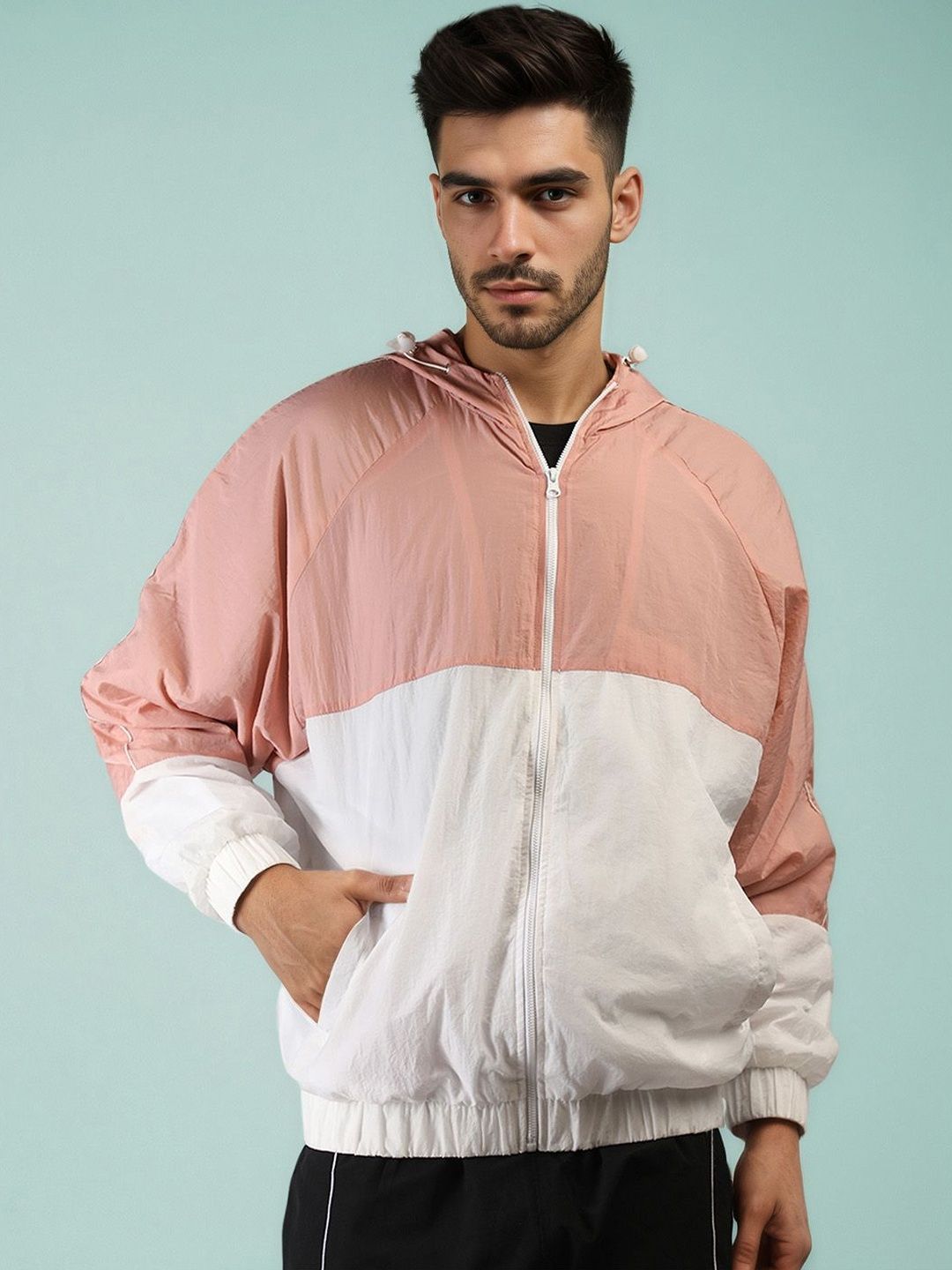 The Roadster Lifestyle Co Colourblocked Hooded Windcheater Jacket