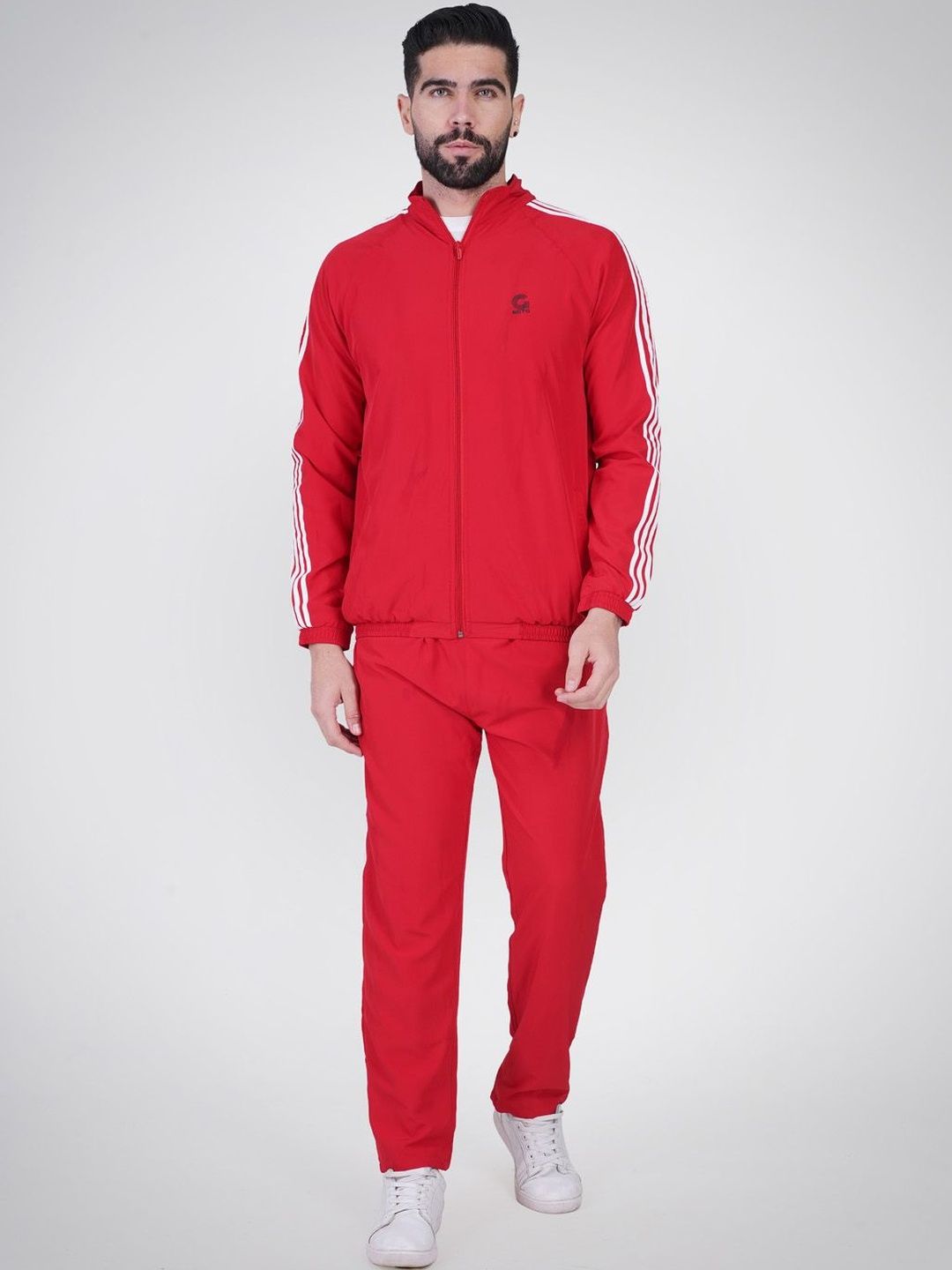 GOTO SPORTS Men Striped Mock Neck Tracksuits