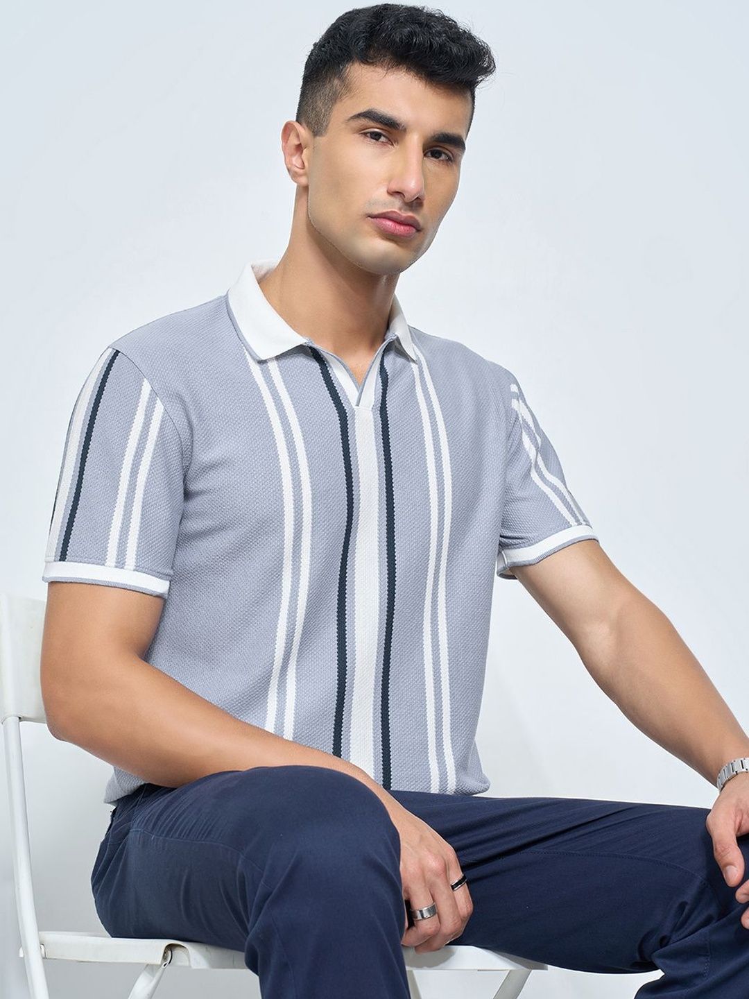 Peregrine by Pantaloons Striped Polo Collar Slim Fit T-shirt