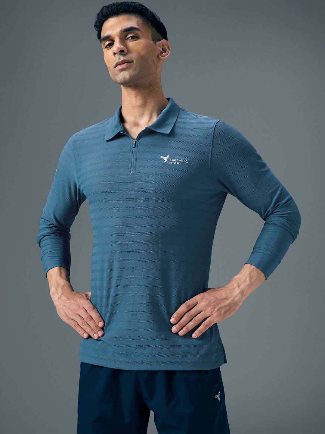Technosport Self Design Polo Collar Anti Static Slim Fit T-Shirt