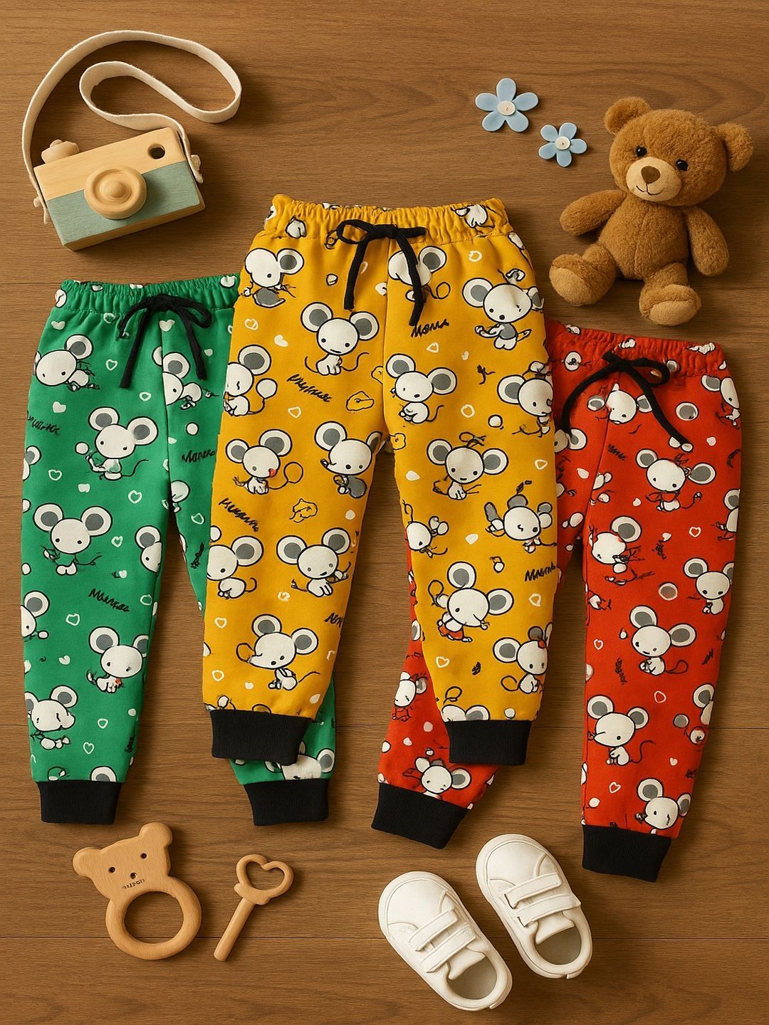 CORTICA Boys Pack Of 3 Conversational Printed Mid-Rise Woolen Joggers Track Pants