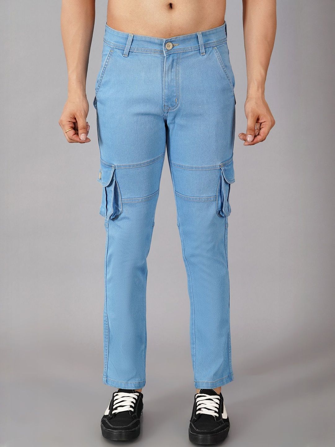 NIVASU Men Regular Fit Mid-Rise Stretchable Cargo Jeans