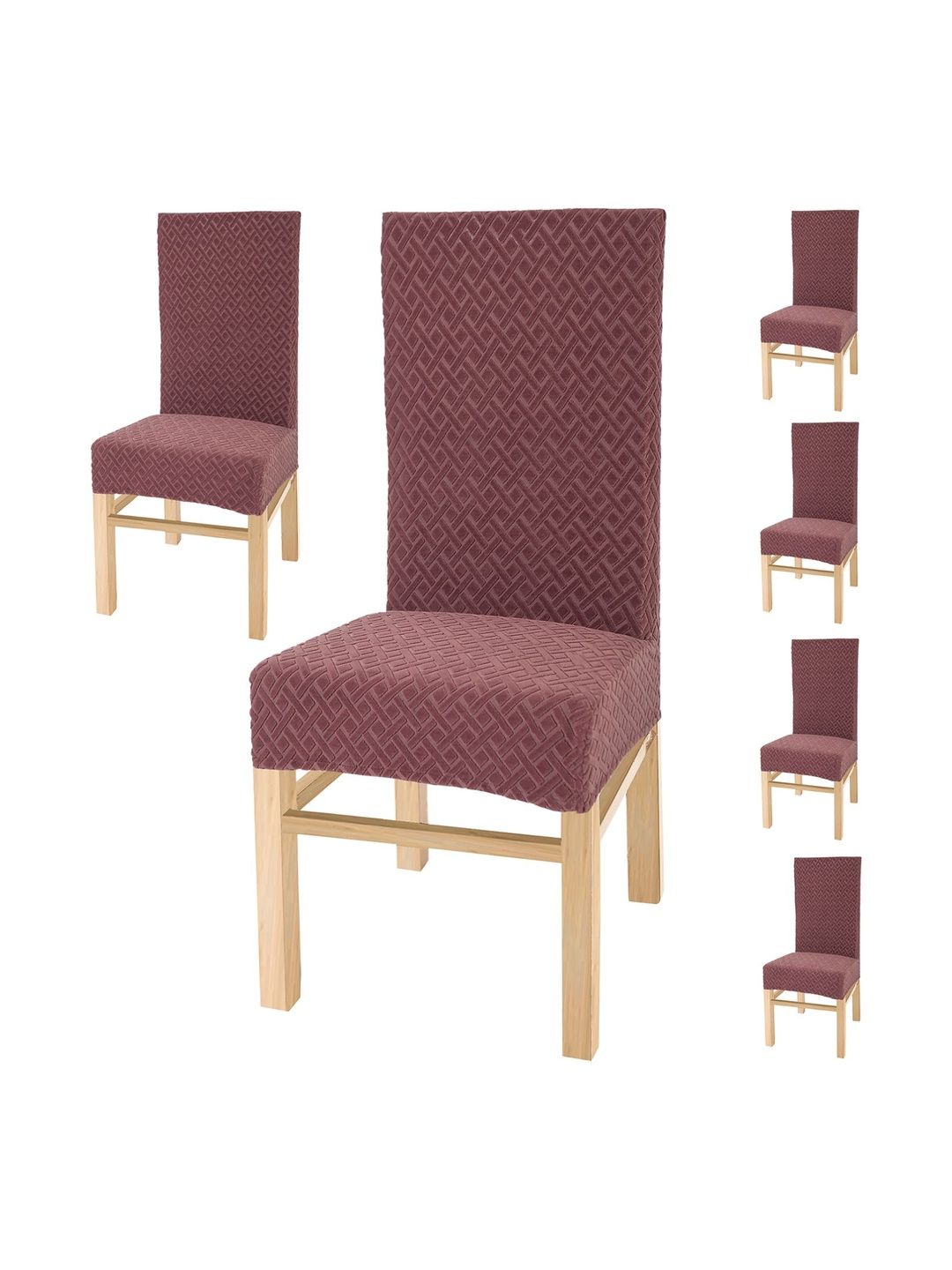 Yellow Weaves Rose Gold 6 Pieces Textured Jacquard Elasticated Stretchable Chair Covers