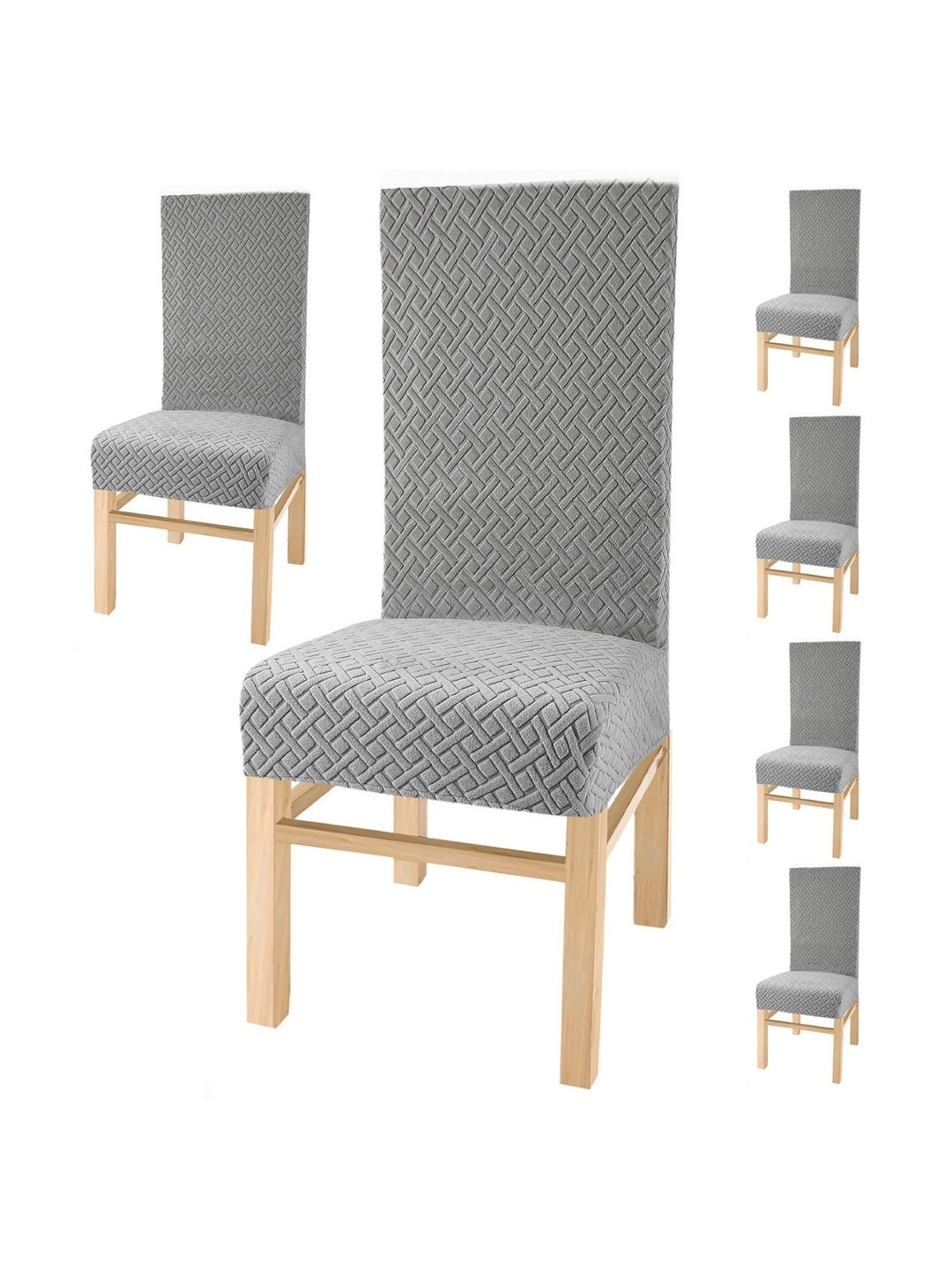 Yellow Weaves Grey 6 Pieces Textured Jacquard Chair Covers