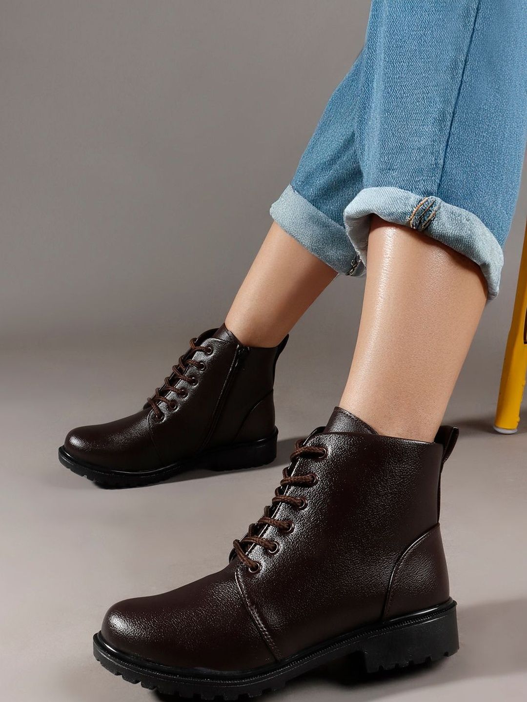 Killer Women Solid Lace-Up Round Toe Combat Ankle Boots