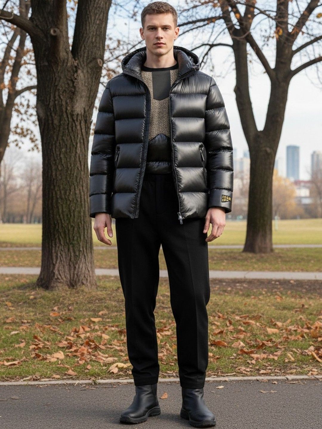 HERE&NOW Men Puffer Jacket with Patchwork