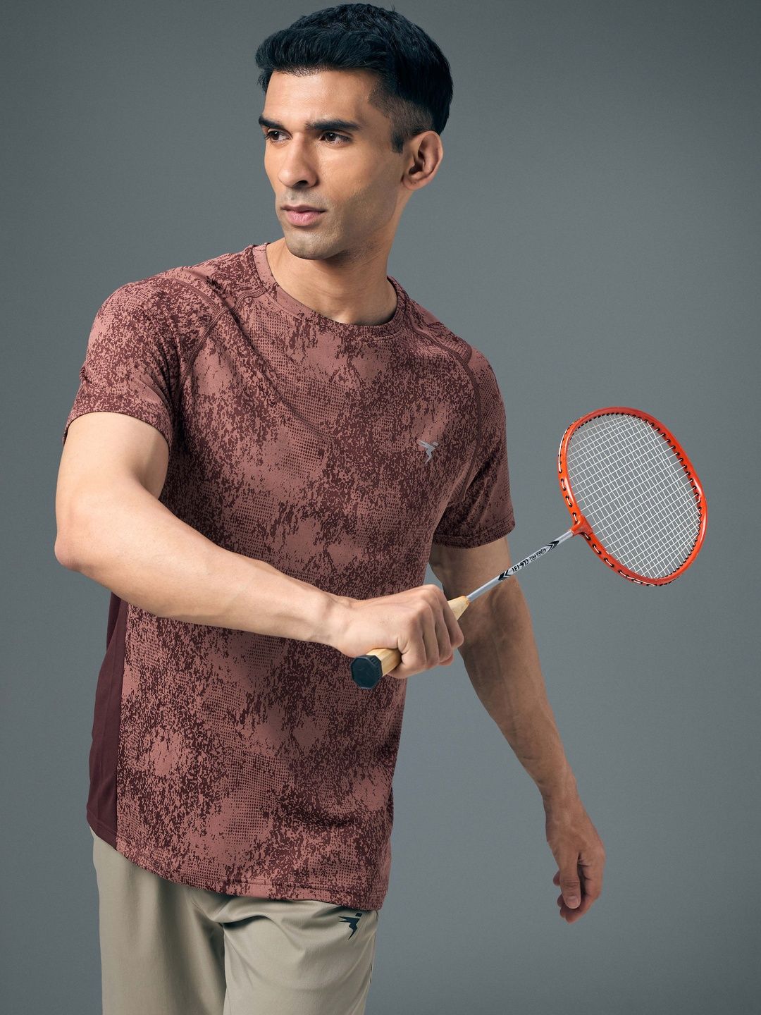 Technosport Abstract Printed Round Neck Anti Static Slim Fit T-Shirt