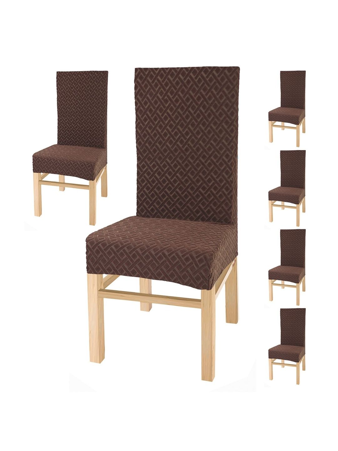 Yellow Weaves Coffee-Brown 6 Pieces Geometric Elasticated Stretchable Chair Covers