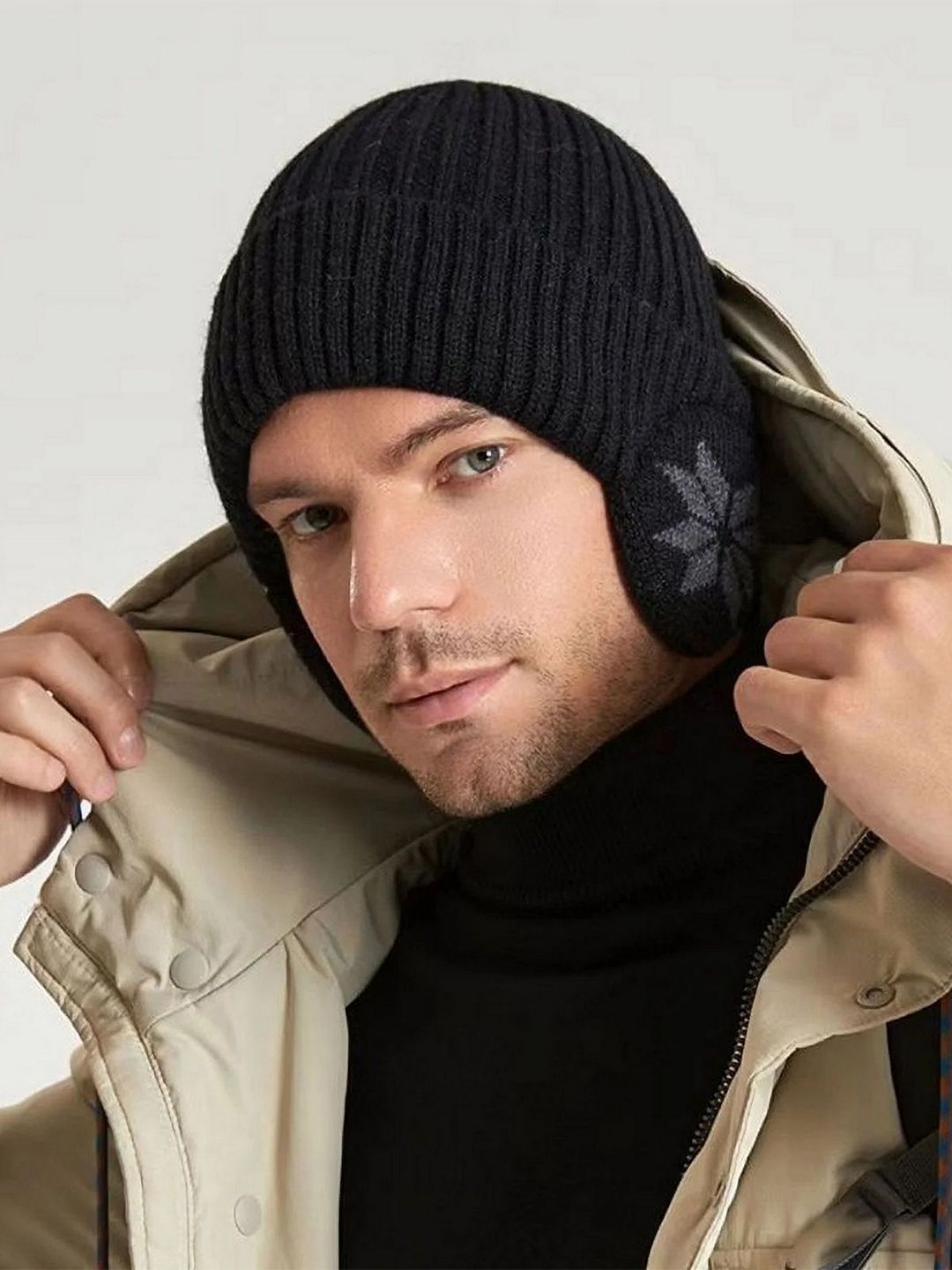 Infispace Men Printed Cotton Beanie with Earflaps