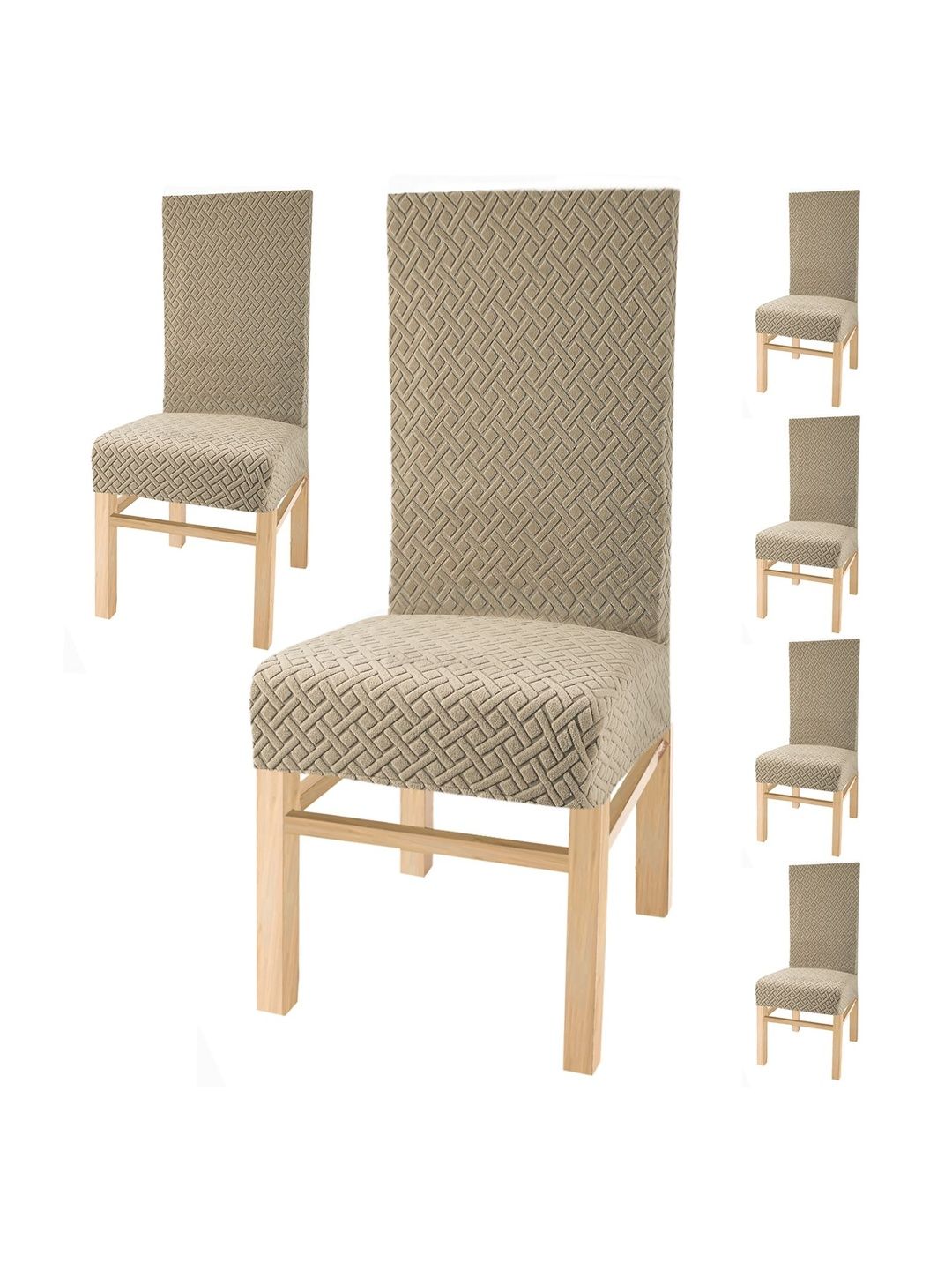 Yellow Weaves Cream-Colored 6 Pieces Geometric Elasticated Stretchable Chair Covers