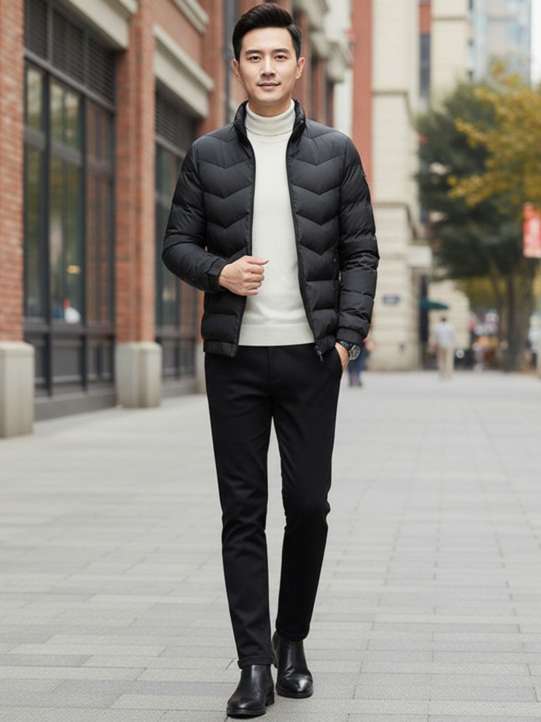 HERE&NOW Stand Collar Long Sleeves Cotton Puffer Jacket