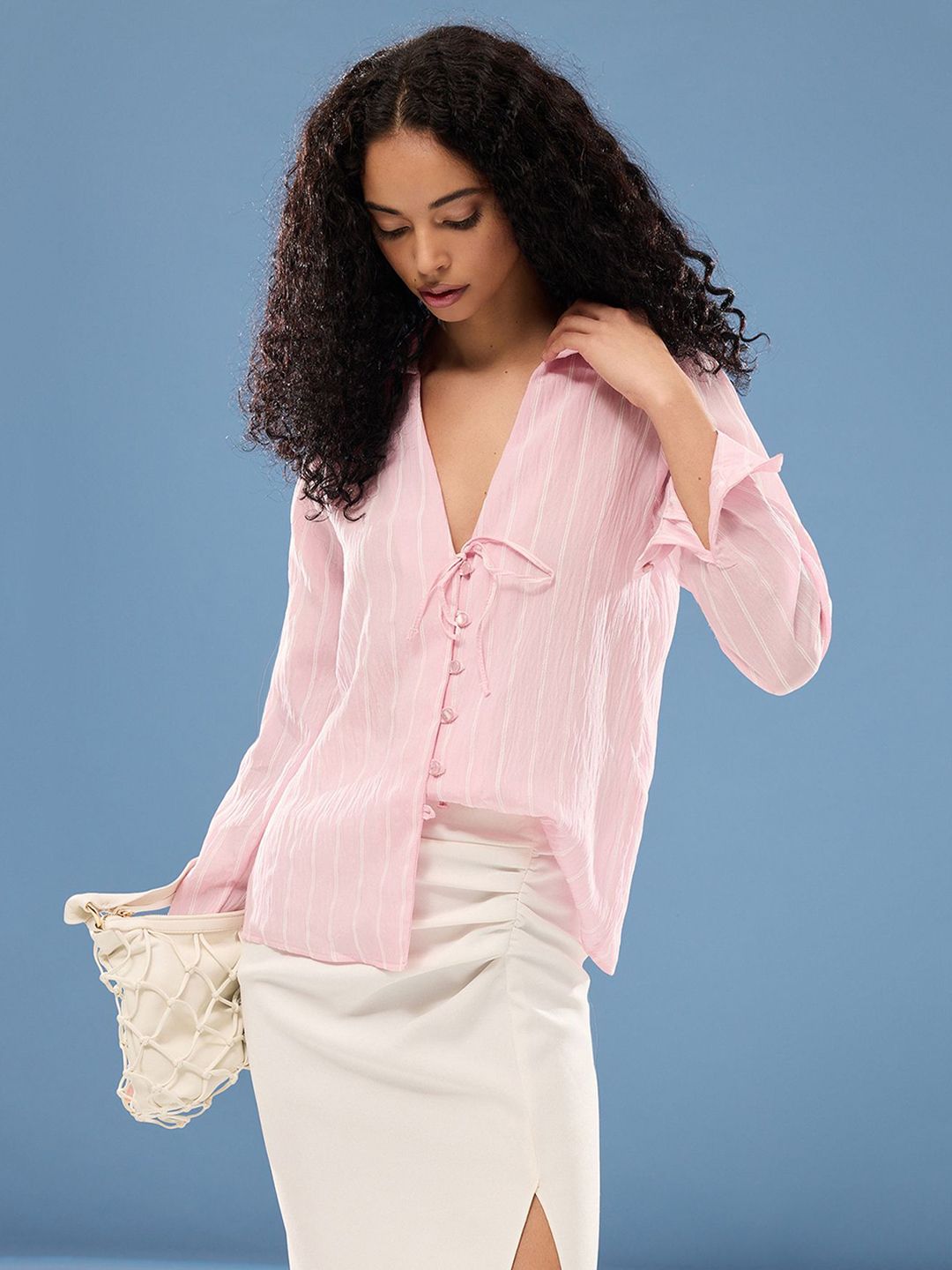 Trendyol Women Vertical Striped Spread Collar Casual Shirt