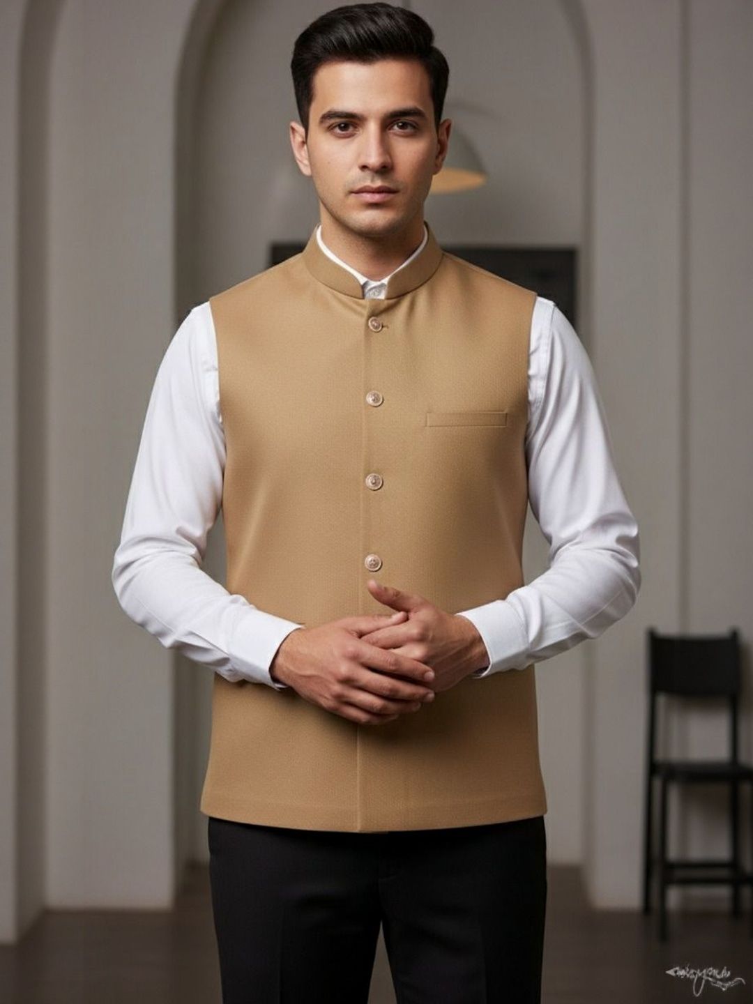 URBAN KANYA Men Mandarin Collar Cotton Nehru Jacket