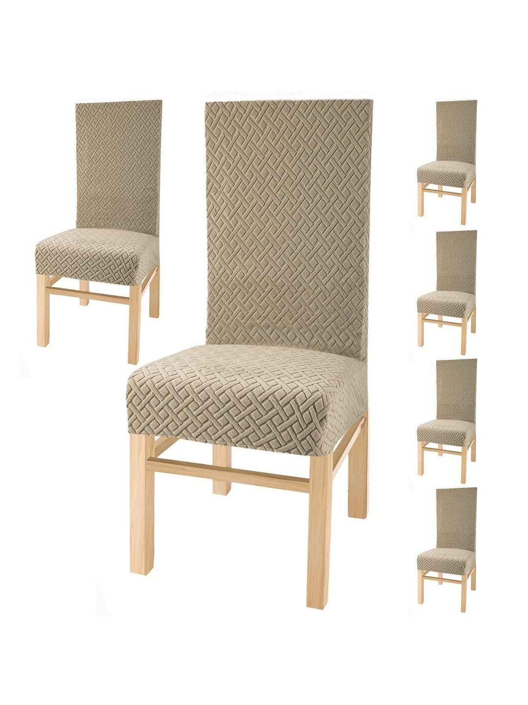 Yellow Weaves Cream-Colored 6 Pieces Textured Jacquard Elasticated Chair Covers