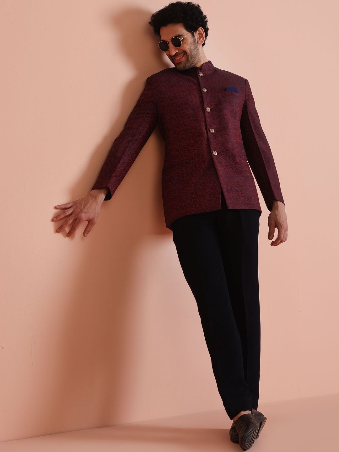 KISAH Floral Woven Design Jodhpuri Bandhgala Set