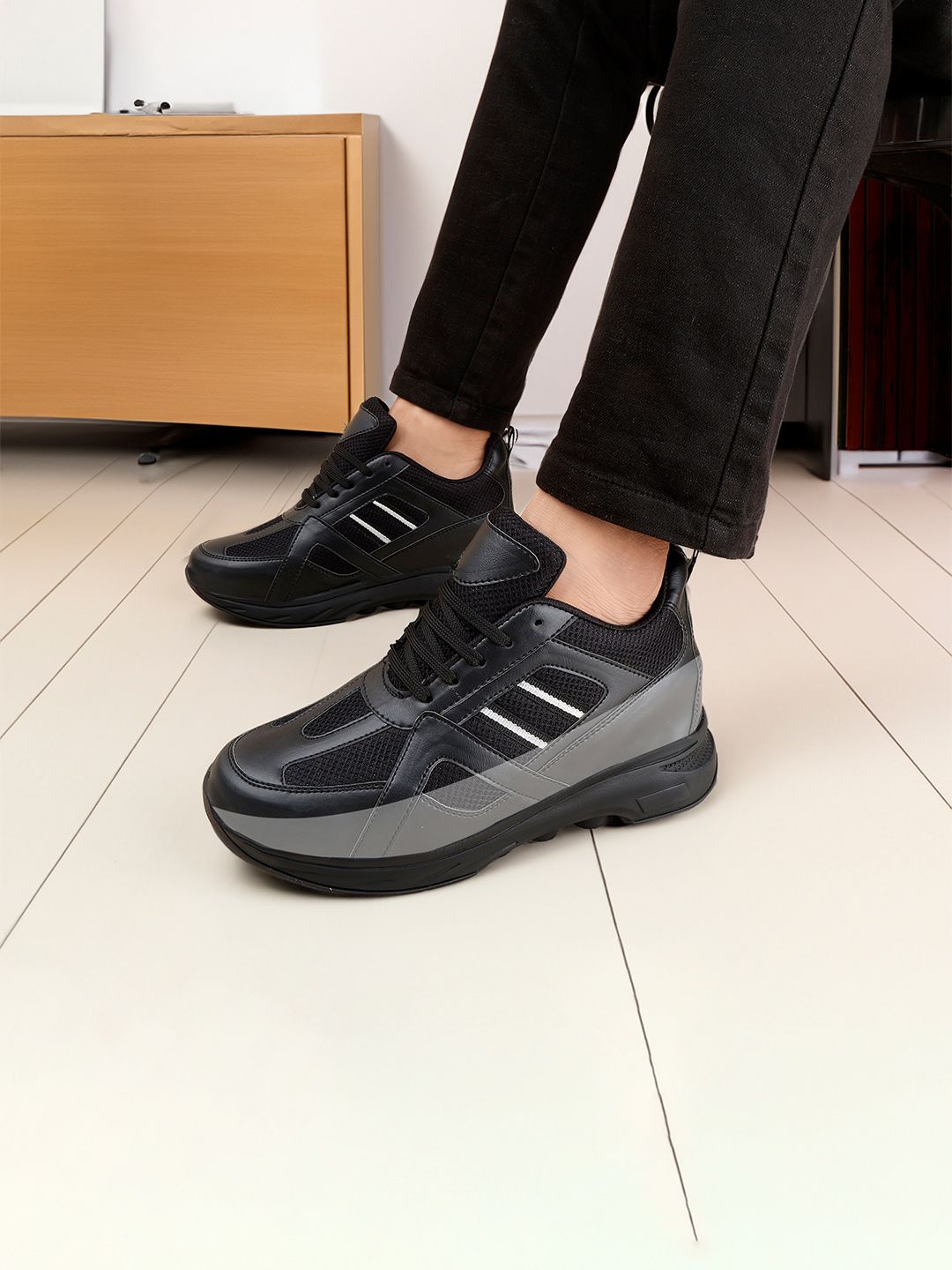 Bxxy Men 3 Inch Hidden Elevator Height Increasing Sports Running Lace-up Shoes