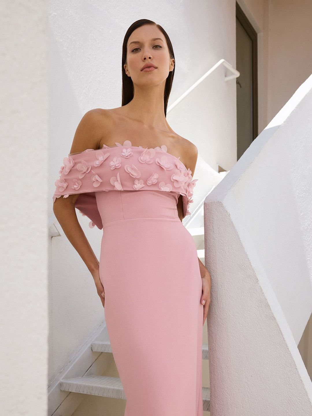 Trendyol Women Off-Shoulder Floral Applique Sheath Maxi Dress