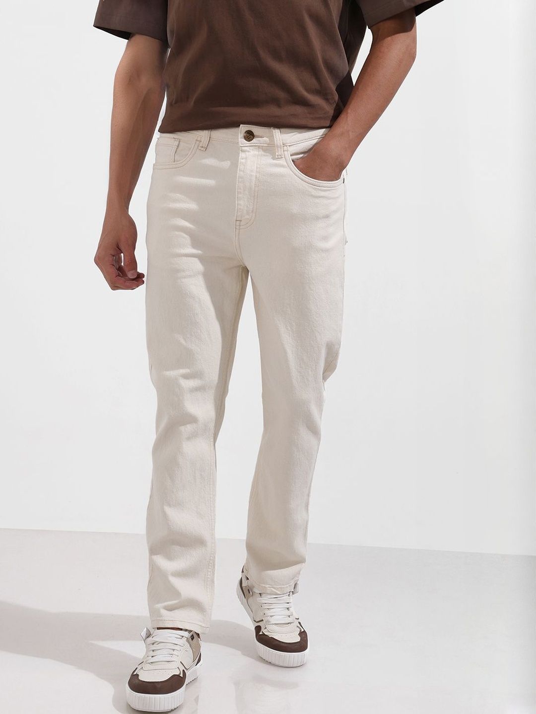 The Indian Garage Co Men Straight Fit Mid-Rise Stretchable Jeans