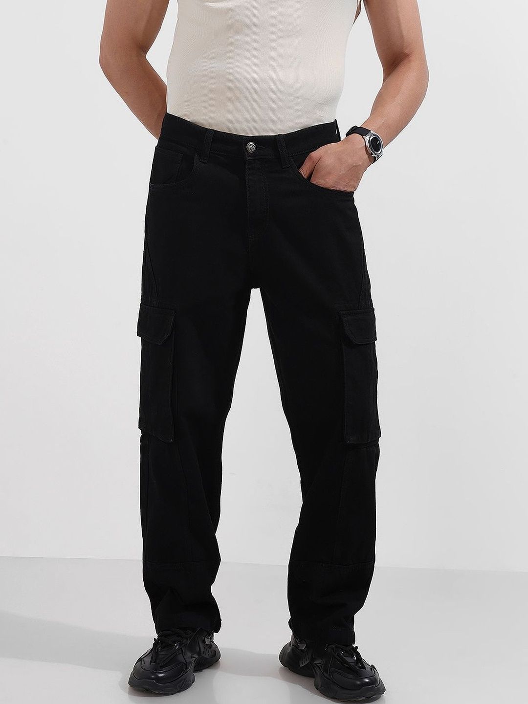 The Indian Garage Co Men Relaxed Fit Mid-Rise Cargo Styles Jeans