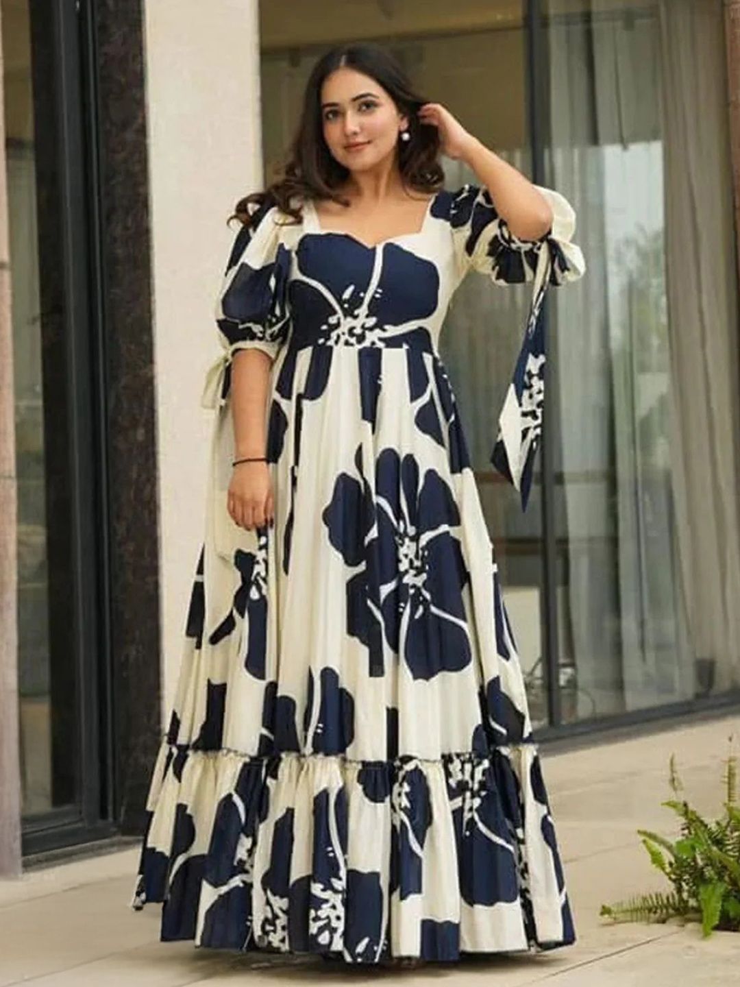 Honky Tonky Women Floral Printed Puff Sleeve Fit & Flare Maxi Dress