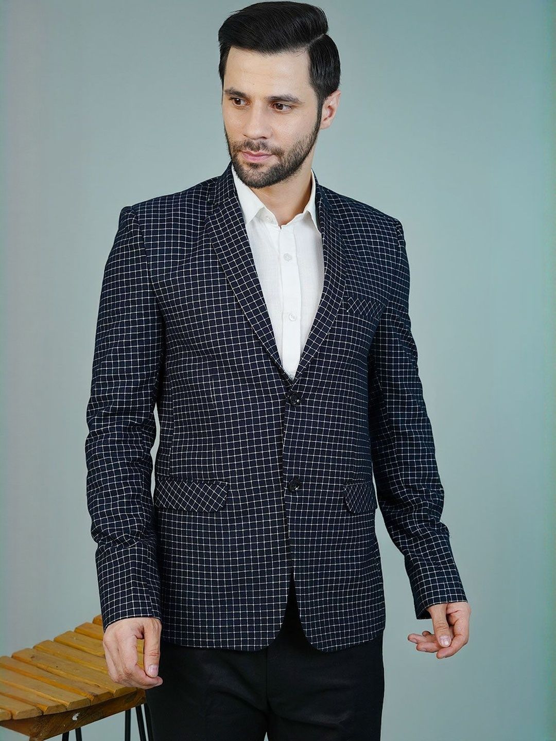 Wintage Checked Notched Lapel Single-Breasted Blazers