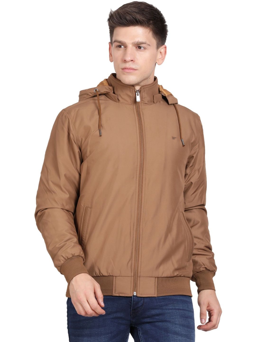 t-base Stand Collar Lightweight Bomber Jacket With Zip Detail