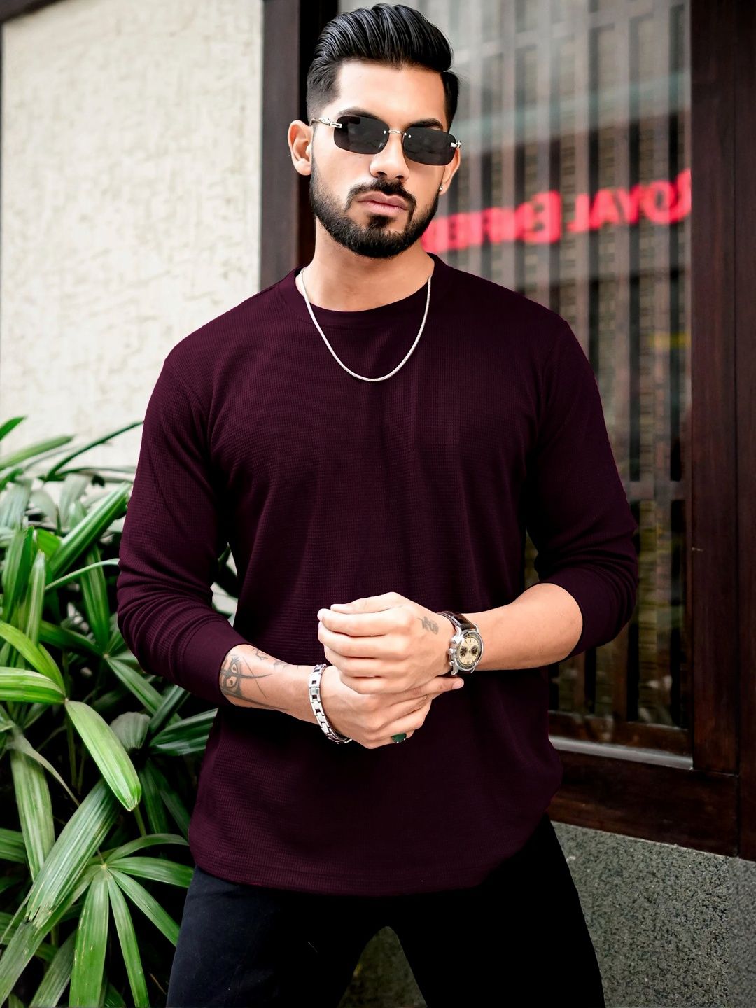 Kushi Flyer Self Design Round Neck Long Sleeves T-shirt