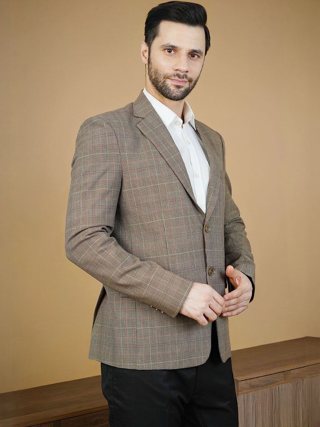 Wintage Self Design Notched Lapel Single Breasted Blazer