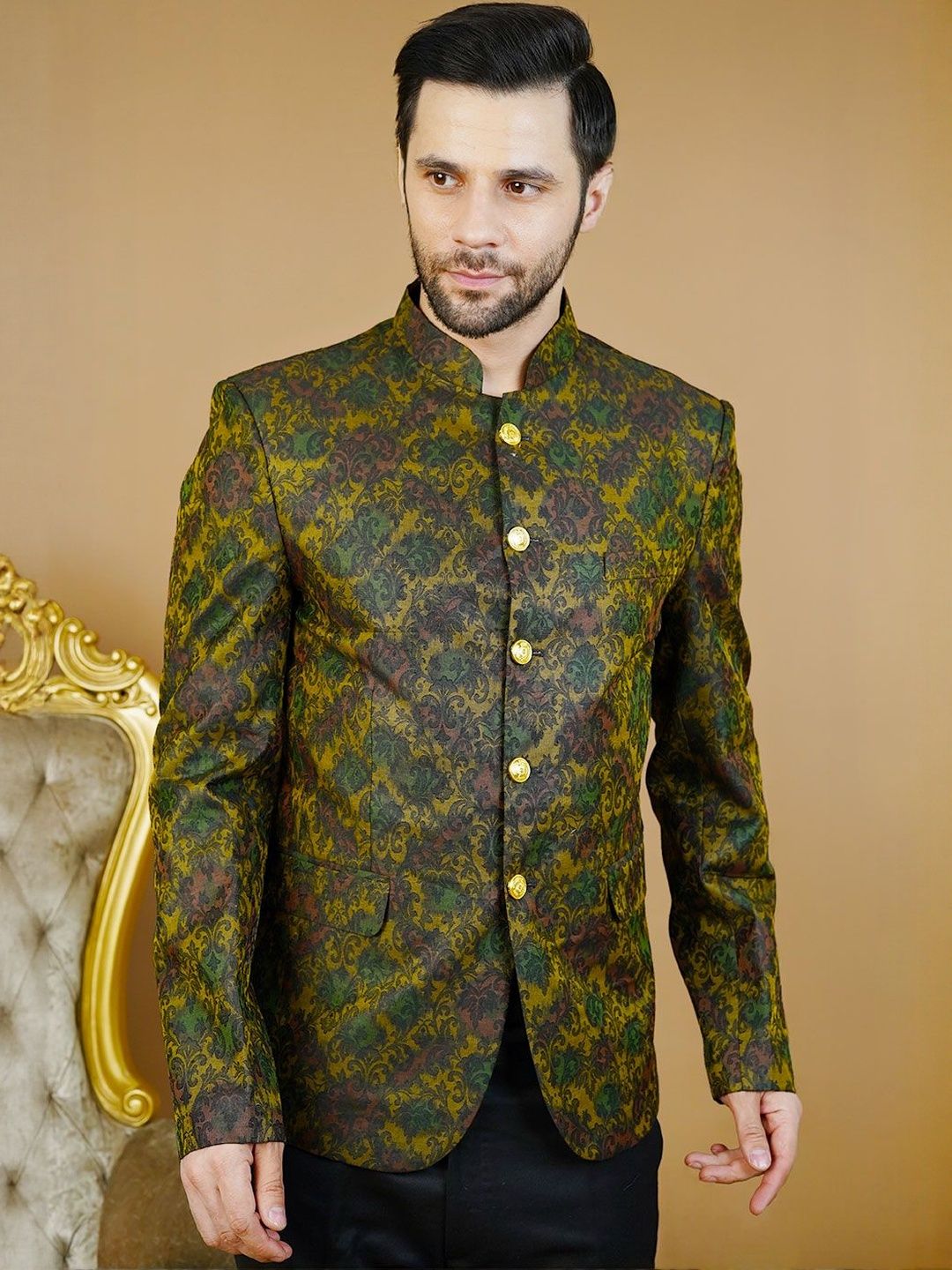 Wintage Printed Mandarin Collar Blazers