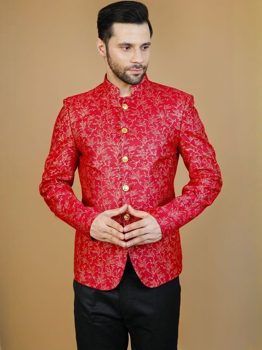 Wintage Floral Printed Mandarin Collar Blazer
