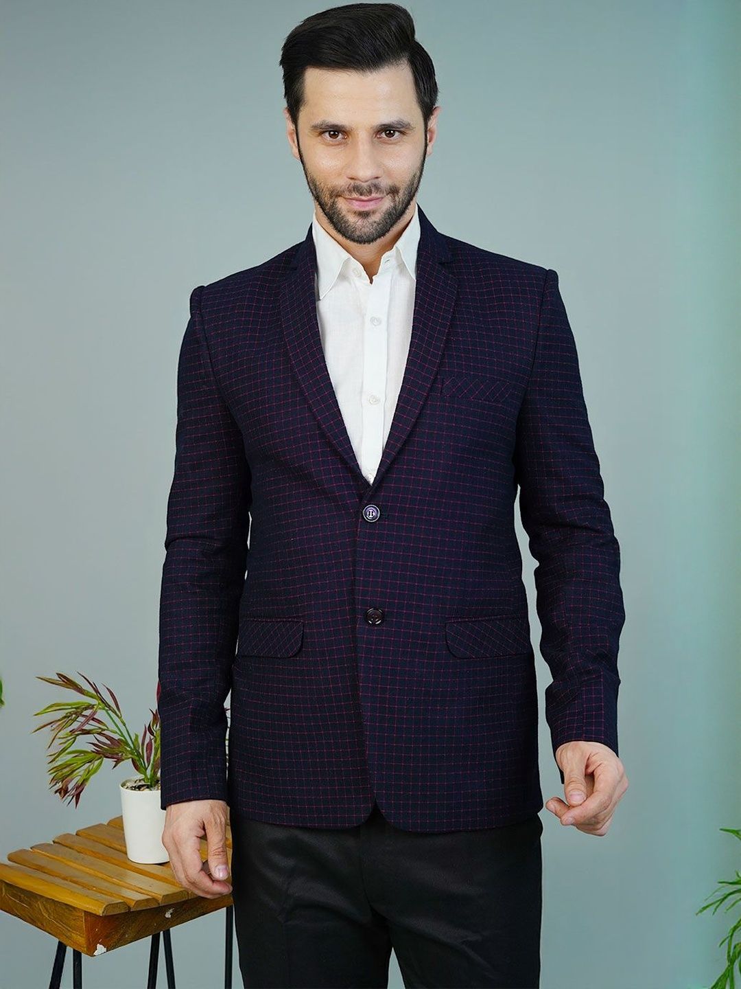 Wintage Checked Notched Lapel Single-Breasted Formal Blazer