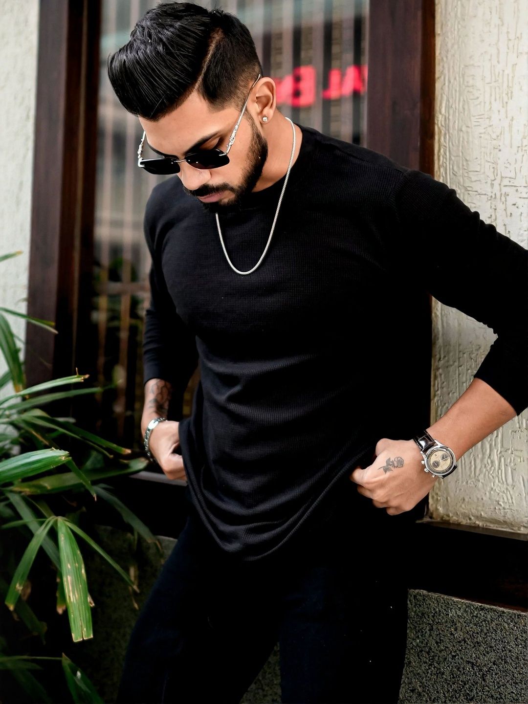 Mast & Harbour Round Neck Long Sleeves Cotton Regular Fit T-shirt