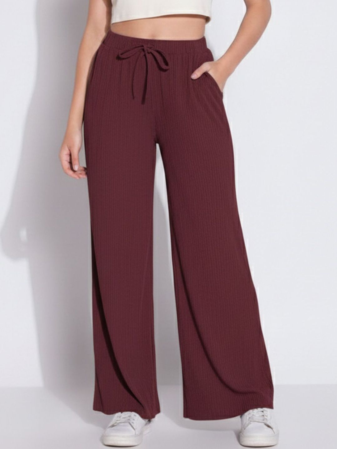Moda Rapido Women Solid Comfort High-Rise Wide Leg Parallel Trousers