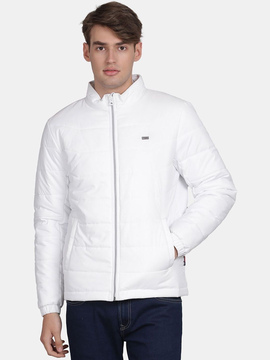 t-base Stand Collar Lightweight Puffer Jacket With Zip Detail
