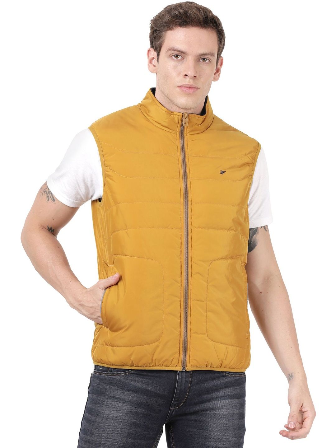 t-base Stand Collar Lightweight Puffer Jacket With Zip Detail