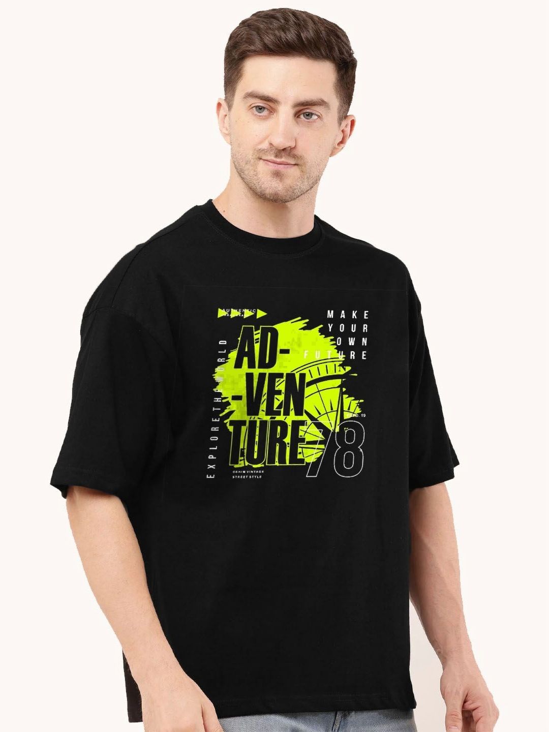 Moda Rapido Men Printed Drop-Shoulder Sleeves Pure Cotton Bio Finish T-shirt