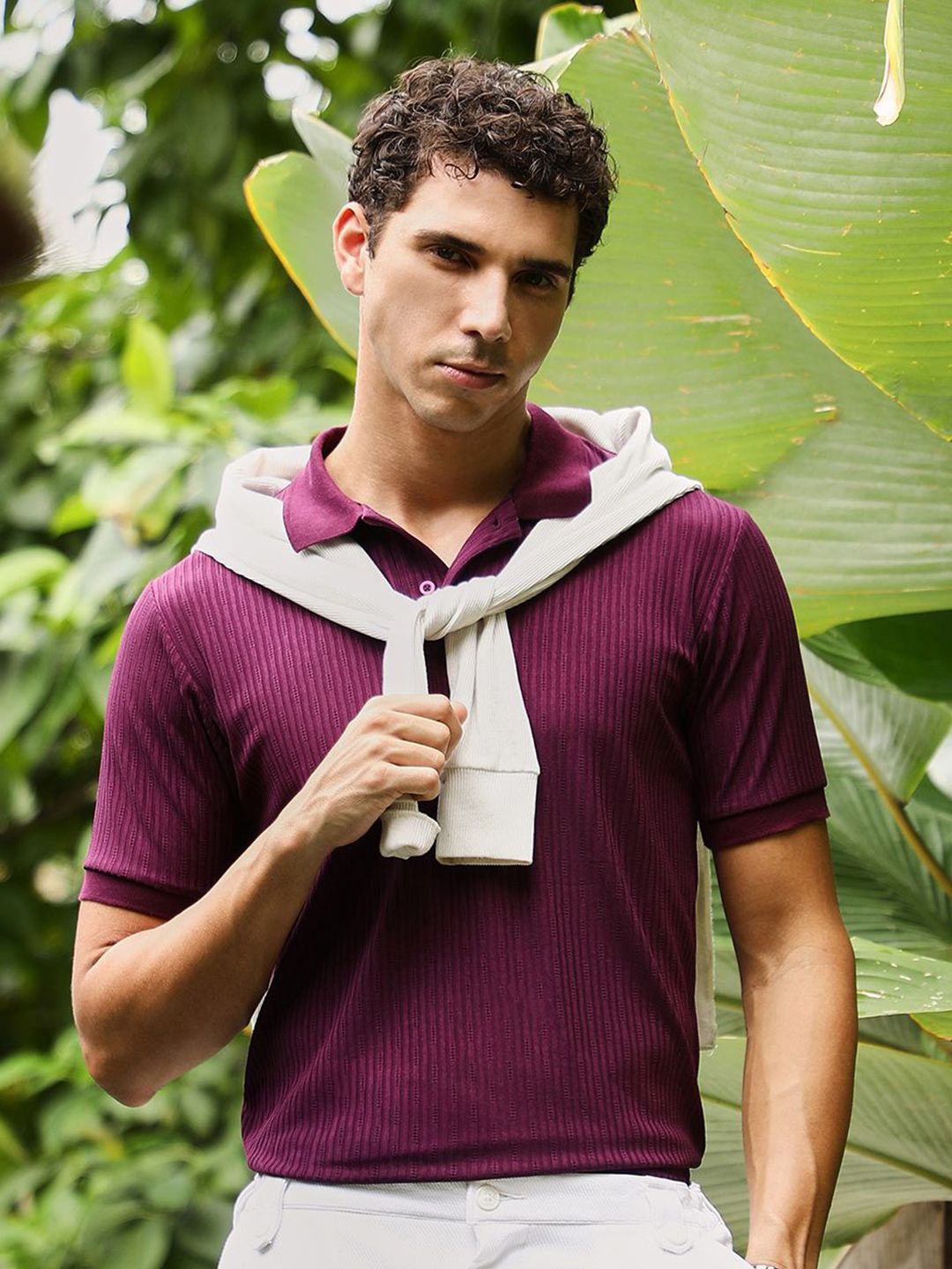 CAHOOT Self Design Polo Collar Regular Fit T-shirt