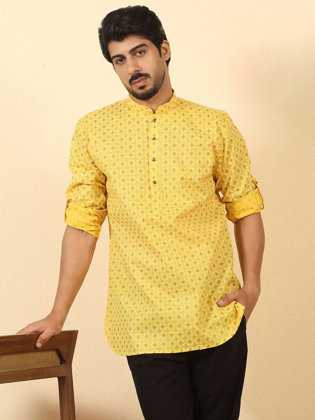 KRAFT INDIA Men Ethnic Motifs Printed Festive Cotton Straight Kurta