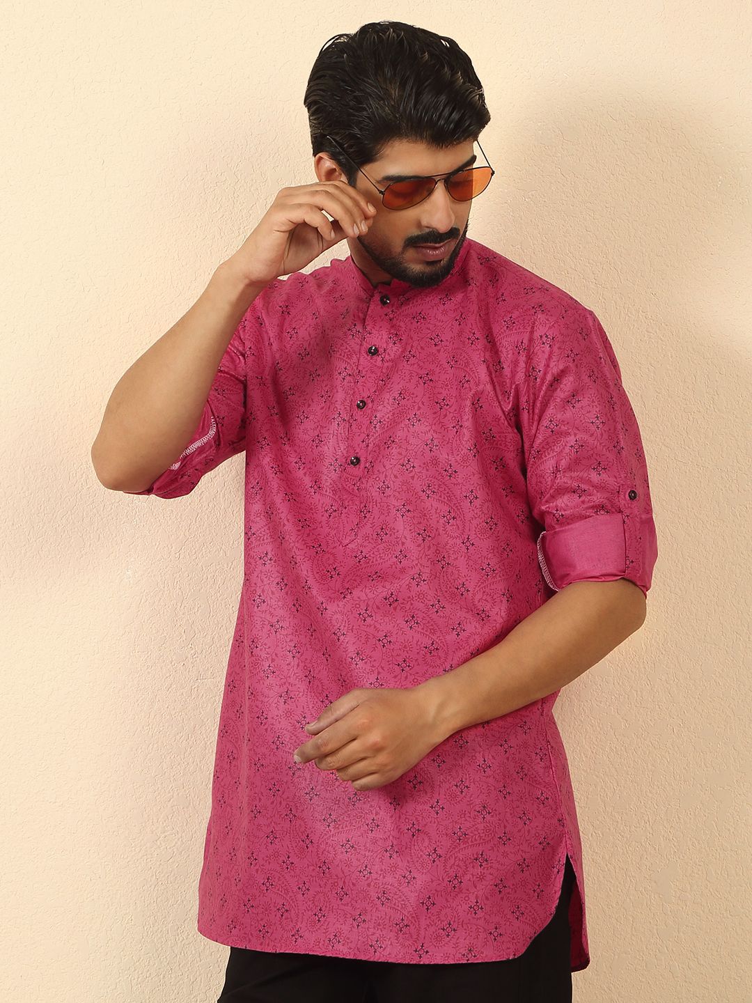 KRAFT INDIA Floral Printed Mandarin Collar Straight Kurta