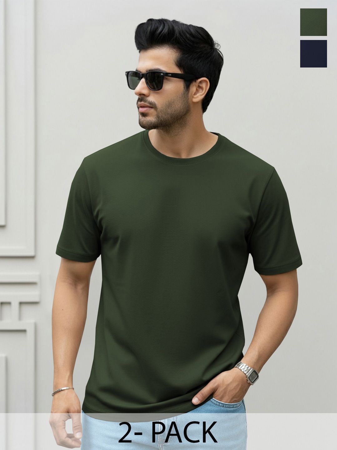 TRIPR Men Pack of 2 Solid Round Neck T-shirts