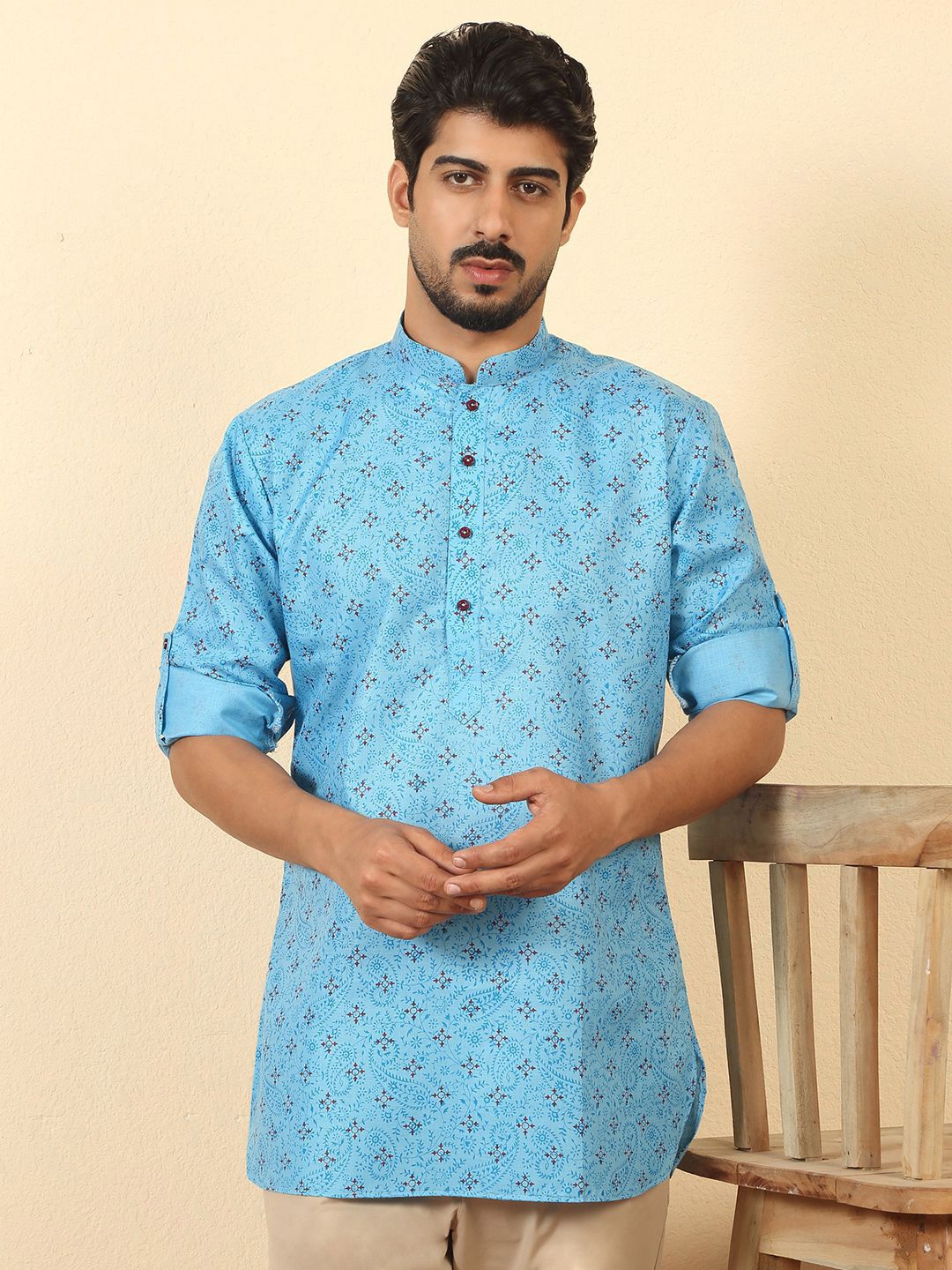 KRAFT INDIA Men Roll-up Sleeves Short Kurta
