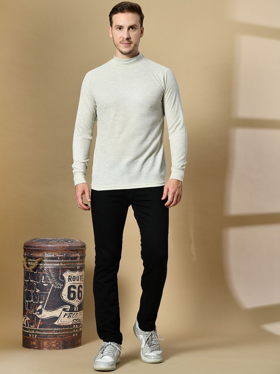 Mast & Harbour Men Solid High Neck Cotton T-shirt