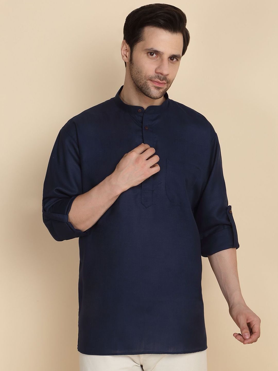 KRAFT INDIA Men Solid Roll-up Sleeves Short Kurta
