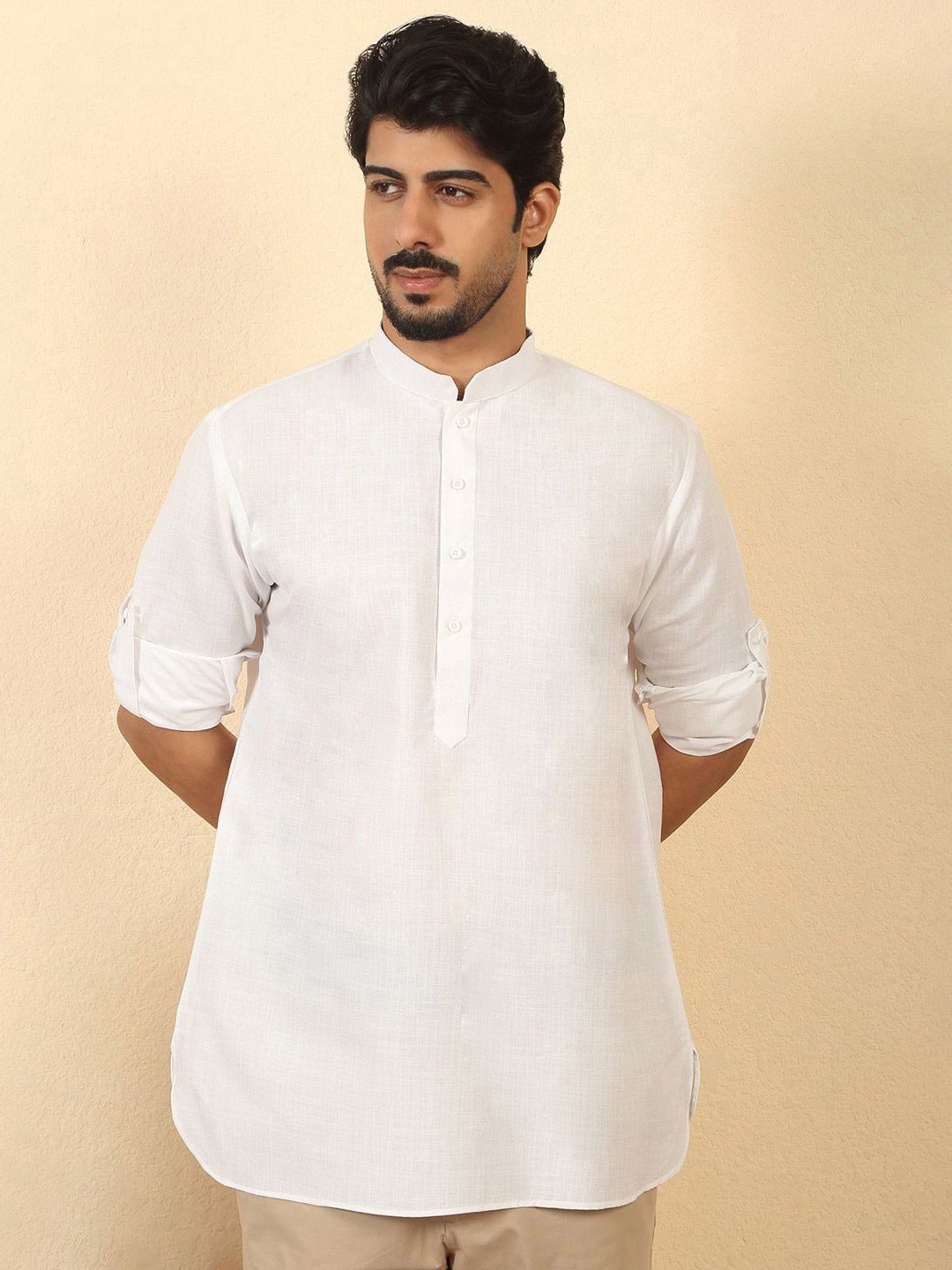 KRAFT INDIA Men Solid Mandarin Collar Cotton Blend Short Kurta