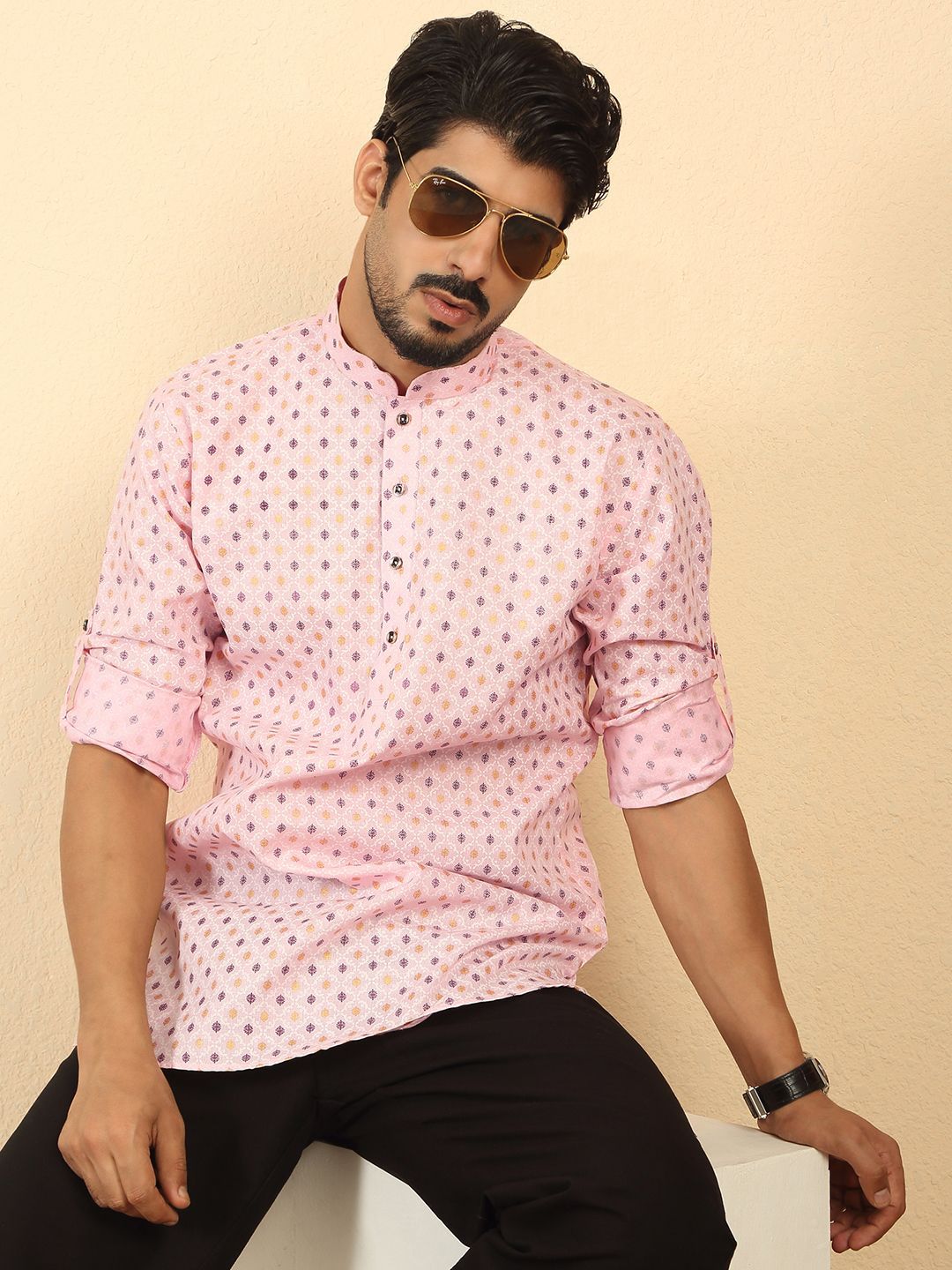 KRAFT INDIA Men Ethnic Motifs Printed Festive Cotton Straight Kurta