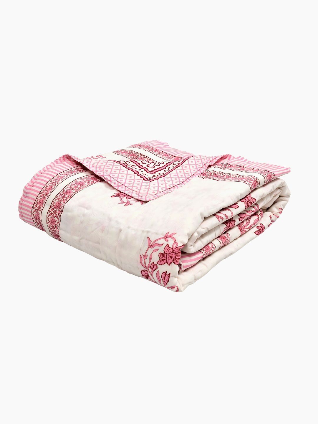 BLOCKS OF INDIA Pink & White Ethnic Motifs AC Room Pure Cotton 350 GSM Quilt