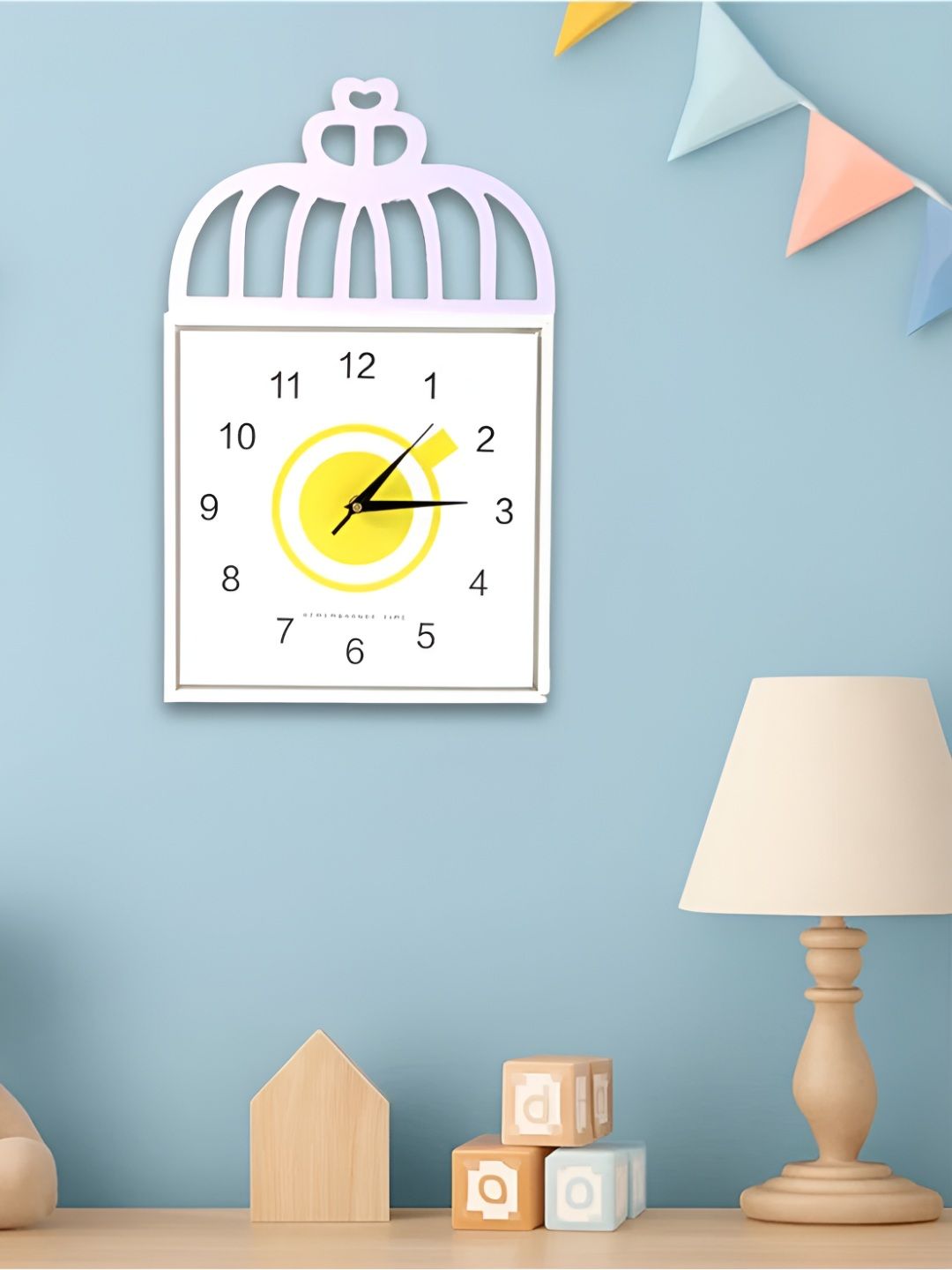 DeoDap White & Yellow Cut Out Detail Analogue Wall Clock