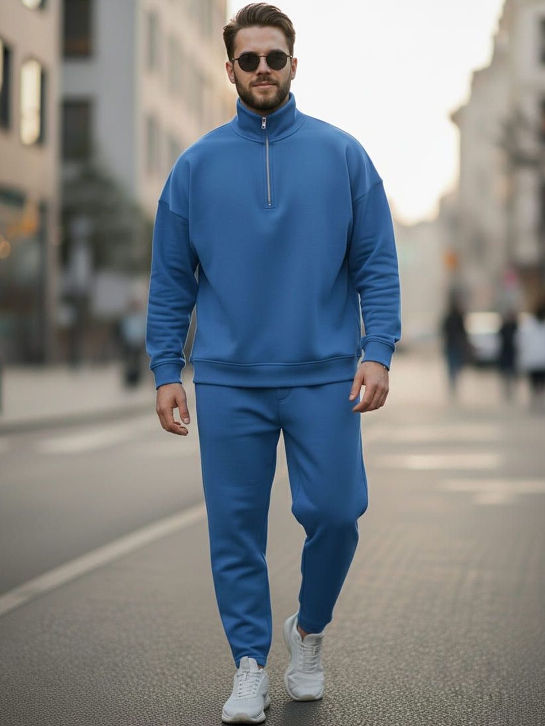 MACK JONNEY Mock Collar Long Sleeves Half Zipper Sweatshirt With Trackpant