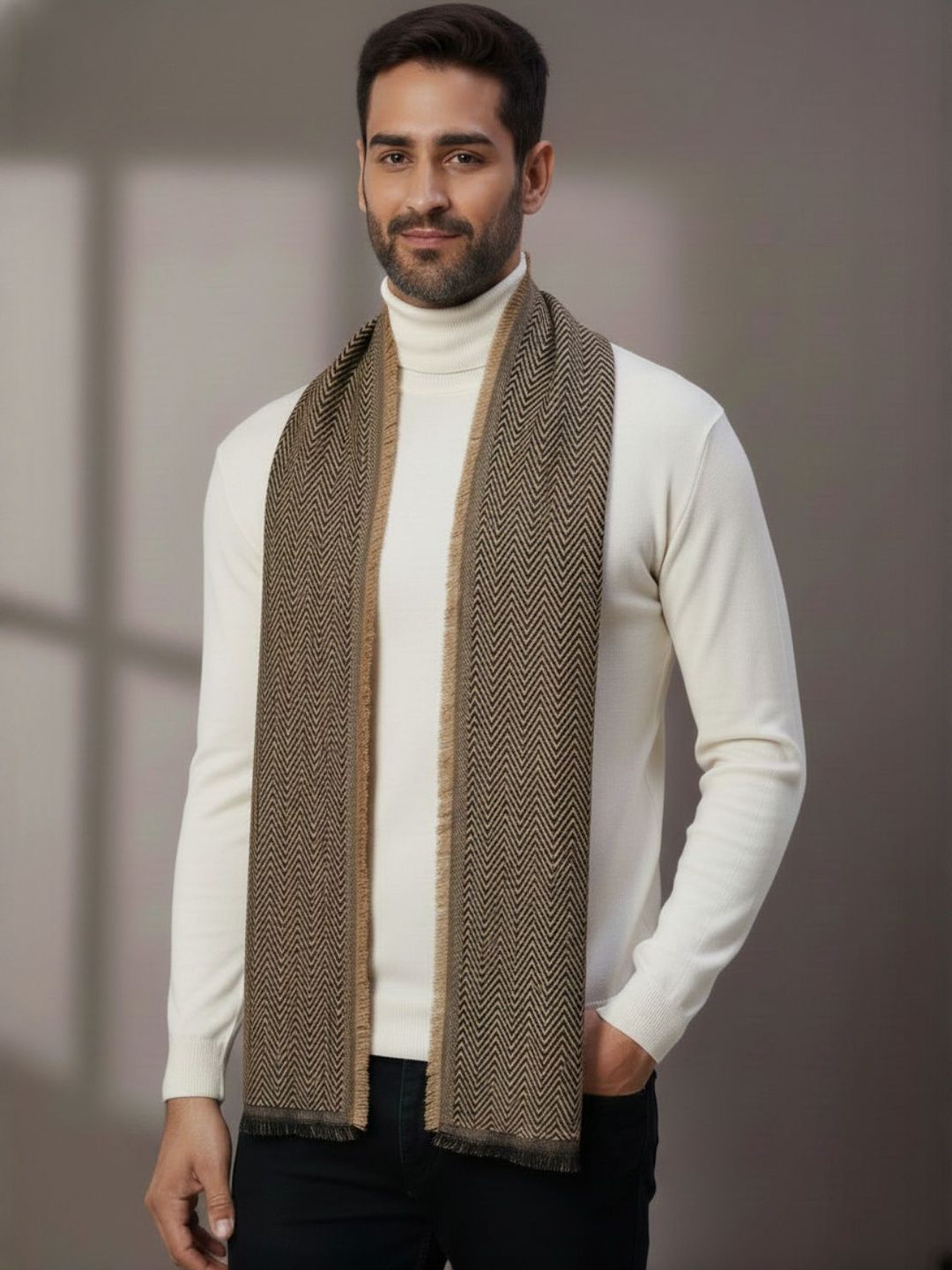 Zamour Men Zigzag Pattern Woolen Mufflers
